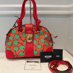 Moschino Couture Cherry Print Leather/Canvas Bowler Bag